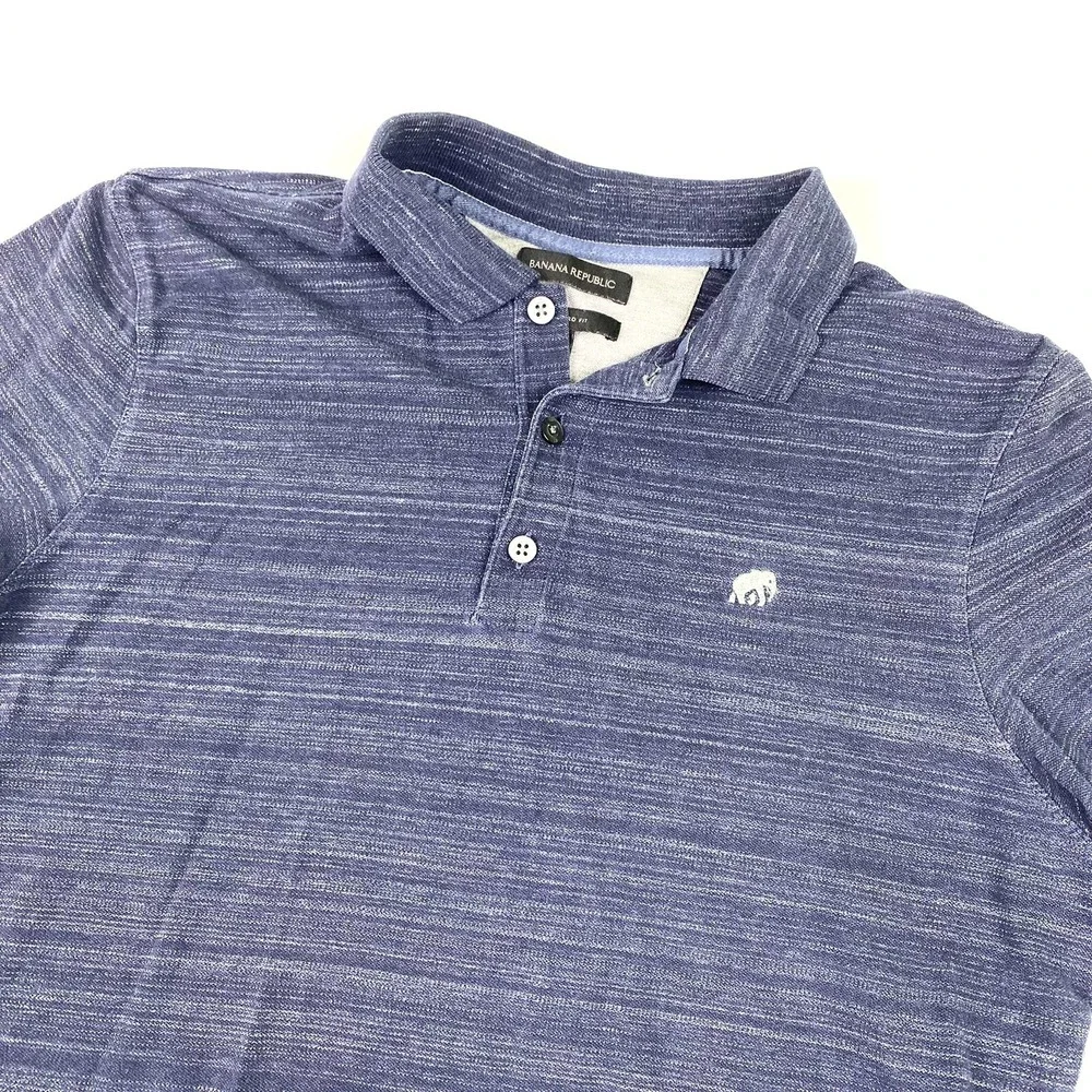 Banana Republic Polo Shirt Mens Large Navy Blue Collared ‎ Cotton Blend